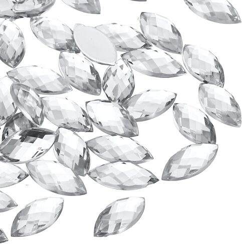 PATIKIL Marquise Gems, 100 Pcs 15x7mm Acrylic Rhinestones Flat Back Navette Horse Eye Crystal Gems for Jewelry Making DIY Craft, White in Saudi Arabia