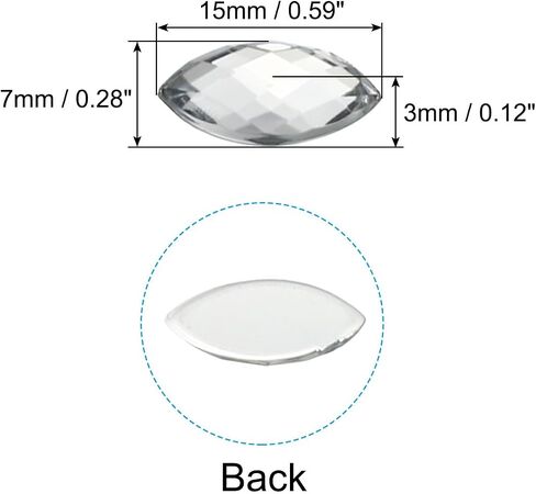 PATIKIL Marquise Gems, 100 Pcs 15x7mm Acrylic Rhinestones Flat Back Navette Horse Eye Crystal Gems for Jewelry Making DIY Craft, White in Saudi Arabia