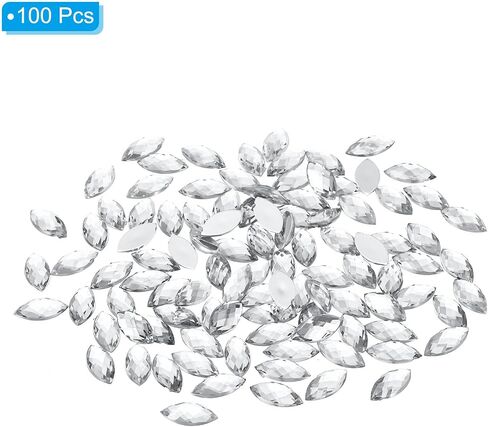 PATIKIL Marquise Gems, 100 Pcs 15x7mm Acrylic Rhinestones Flat Back Navette Horse Eye Crystal Gems for Jewelry Making DIY Craft, White in Saudi Arabia