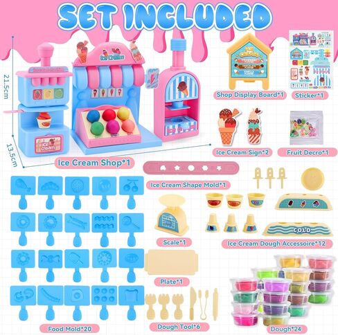 Ice Cream Shop Color Dough Set, 71PCS Kitchen Creations Toys, Play Store Counter Set with Ice Cream Maker, Pretend Play Accessories Kit Playset for Toddlers Kids Girls Ages 3-5 (24 Doughs) in Saudi Arabia