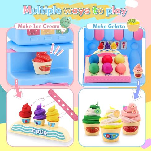 Ice Cream Shop Color Dough Set, 71PCS Kitchen Creations Toys, Play Store Counter Set with Ice Cream Maker, Pretend Play Accessories Kit Playset for Toddlers Kids Girls Ages 3-5 (24 Doughs) in Saudi Arabia