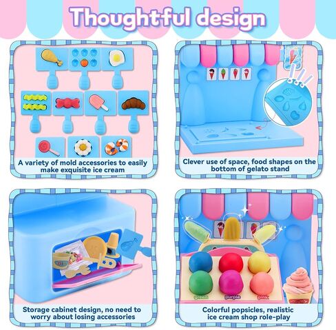 Ice Cream Shop Color Dough Set, 71PCS Kitchen Creations Toys, Play Store Counter Set with Ice Cream Maker, Pretend Play Accessories Kit Playset for Toddlers Kids Girls Ages 3-5 (24 Doughs) in Saudi Arabia
