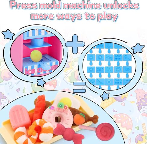 Ice Cream Shop Color Dough Set, 71PCS Kitchen Creations Toys, Play Store Counter Set with Ice Cream Maker, Pretend Play Accessories Kit Playset for Toddlers Kids Girls Ages 3-5 (24 Doughs) in Saudi Arabia