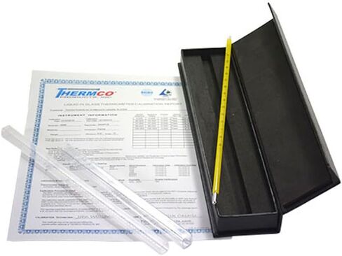 Thermco ACC10033BLSFC Spirit Filled Thermometer, NIST Traceable Factory Certified, -1 to 51°C Range, 0.2°C Division, 76mm Immersion, 400mm Length in Kuwait