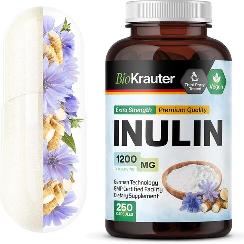 Inulin Powder Capsules - Organic Fiber Supplement - 1200mg Chicory Root Fiber Pills for Digestive Support - Pure Soluble Fiber Supplements - 100 Vegan Tablets in Kuwait