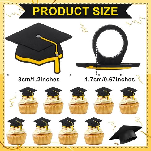 Chunful 48 Pieces Graduation Cap Cupcake Rings Grad Cake Toppers Congrats Grad Cap Cupcake Supplies for Graduation Theme Party Cake Decoration (Gold) in Saudi Arabia