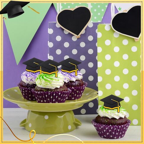 Chunful 48 Pieces Graduation Cap Cupcake Rings Grad Cake Toppers Congrats Grad Cap Cupcake Supplies for Graduation Theme Party Cake Decoration (Gold) in Saudi Arabia