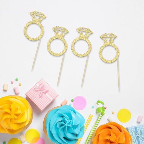 24pcs Gold Glitter Diamond Ring Dounut Topcake Cupcake يختار زينة كعكة الزفاف للزفاف دش الزفاف زخارف حفل زفاف حفلة الزفاف in Kuwait
