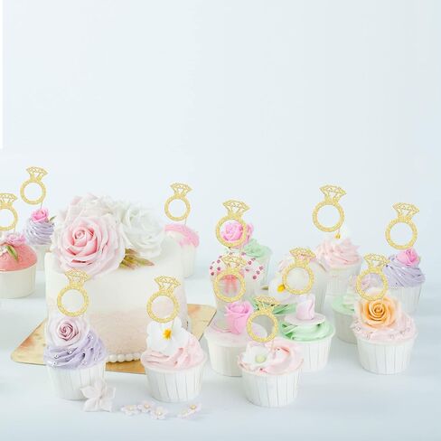 24pcs Gold Glitter Diamond Ring Dounut Topcake Cupcake يختار زينة كعكة الزفاف للزفاف دش الزفاف زخارف حفل زفاف حفلة الزفاف in Kuwait