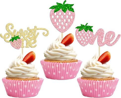 Gyufise 24pcs Strawberry Oh Baby Cupcake Topcake Topcake Glitter Fruit موضوعًا in Kuwait
