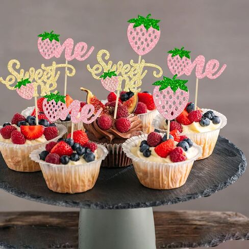 Gyufise 24pcs Strawberry Oh Baby Cupcake Topcake Topcake Glitter Fruit موضوعًا in Kuwait