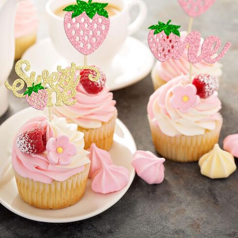 Gyufise 24pcs Strawberry Oh Baby Cupcake Topcake Topcake Glitter Fruit موضوعًا in Kuwait