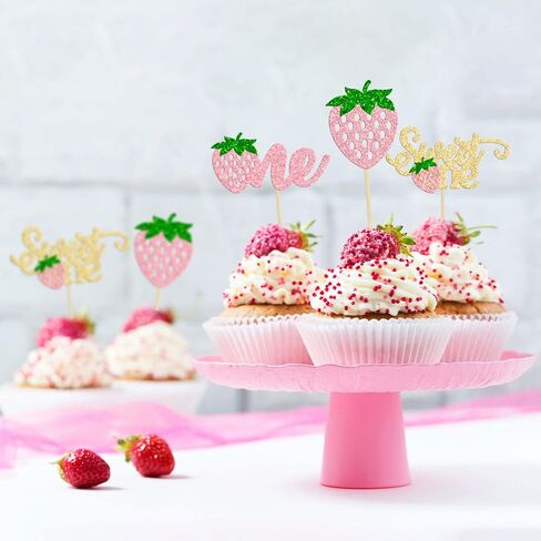 Gyufise 24pcs Strawberry Oh Baby Cupcake Topcake Topcake Glitter Fruit موضوعًا in Kuwait