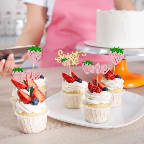Gyufise 24pcs Strawberry Oh Baby Cupcake Topcake Topcake Glitter Fruit موضوعًا in Kuwait