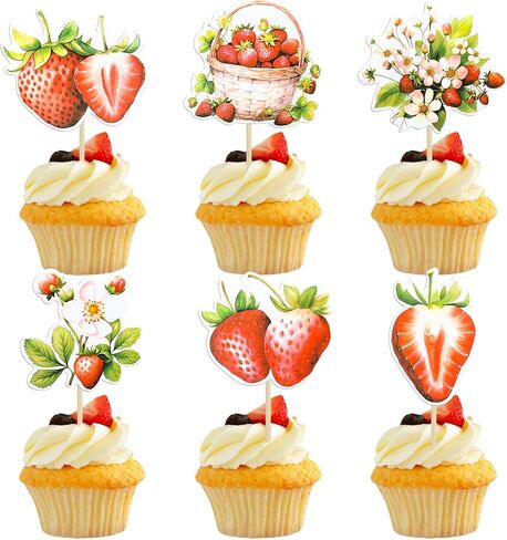 Gyufise 24pcs Strawberry Oh Baby Cupcake Topcake Topcake Glitter Fruit موضوعًا in Kuwait