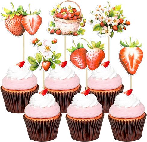 Gyufise 24pcs Strawberry Oh Baby Cupcake Topcake Topcake Glitter Fruit موضوعًا in Kuwait