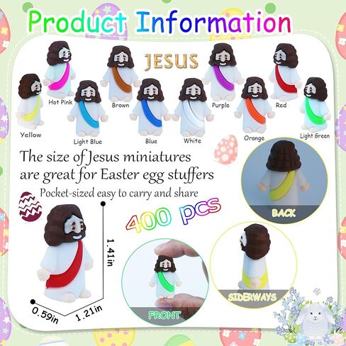 100 PCS Little يسوع شخصيات عيد الفصح من المطاط المصغرة يسوع ألعابًا للاختباء والبحث ، والجيب الصغير المصغر حزبًا دينيًا يفضل هدايا المعمودية الأحد. in Kuwait