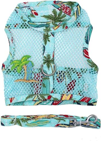 DOGGIE DESIGN Cool Mesh Dog Harness with Leash Pink Hawaiian Floral (Medium) in Kuwait