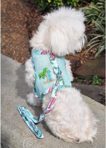 DOGGIE DESIGN Cool Mesh Dog Harness with Leash Pink Hawaiian Floral (Medium) in Kuwait