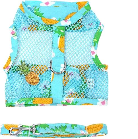DOGGIE DESIGN Cool Mesh Dog Harness with Leash Pink Hawaiian Floral (Medium) in Kuwait