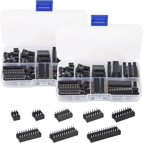 66 Pieces 2.54 mm Pitch DIP IC Sockets Adaptor Assortment Kit 6 8 14 16 18 20 24 28 Pin in Kuwait