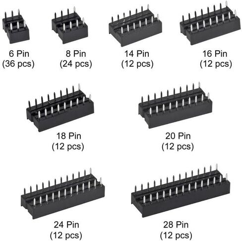 66 Pieces 2.54 mm Pitch DIP IC Sockets Adaptor Assortment Kit 6 8 14 16 18 20 24 28 Pin in Kuwait