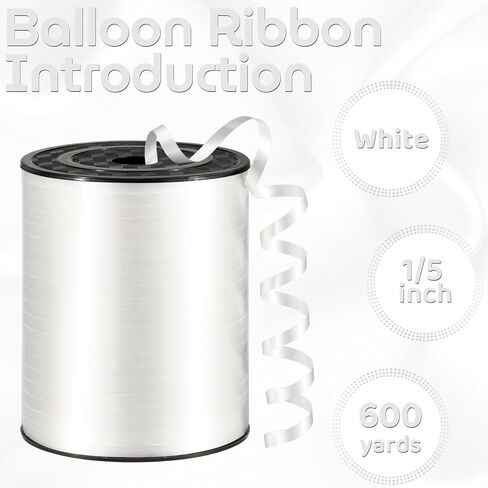 600 Yards Iridescent White Curling Ribbon 1/5 Inch Balloon String White Ribbon for Gift Wrapping, Wedding, Birthday, Art Crafts, Florists, Christmas in Kuwait