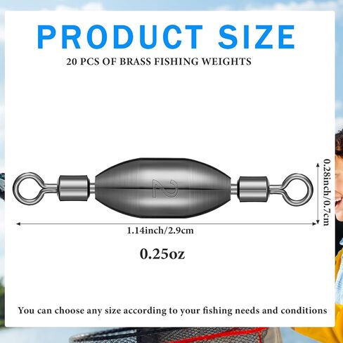 20 Pcs Brass Fishing Sinker Swivel Fishing Weights Saltwater Bullet Sinkers Drop Shot Fishing Weight Egg Sinkers with Swivel Rolling Removable Freshwater in Saudi Arabia