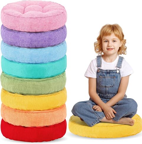 Juexica 8 Pcs Floor Cushions for Kids Floor Pillows Flexible Seating Cushions 3.5'' Thick Flexible Seating Classroom Furniture Meditation Seat Pillows for Home Nursery Yoga Decor(Rainbow Color,Square) in Kuwait