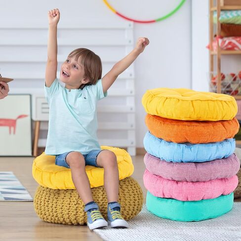 Juexica 8 Pcs Floor Cushions for Kids Floor Pillows Flexible Seating Cushions 3.5'' Thick Flexible Seating Classroom Furniture Meditation Seat Pillows for Home Nursery Yoga Decor(Rainbow Color,Square) in Kuwait