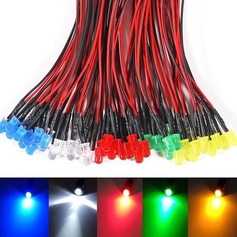 50pcs DC 12V 5mm LED Diodes Kit Diode Lamp Prewired Emitting Diodes with Holder for DIY Home Decoration (White) in Kuwait