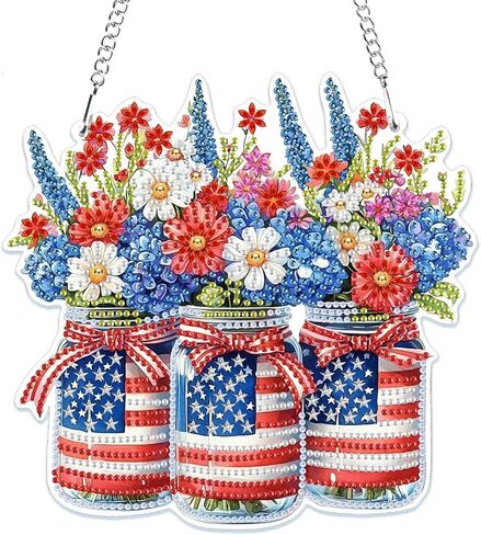 MOGTAA Flowers Diamond Art Hanging Pendant Kits, 5D Special Shape Independence Day Diamond Art Kits for Adults, Crystal Rhinestones 4Th of July Diamond Painting Gem Art for Home Decor in Saudi Arabia