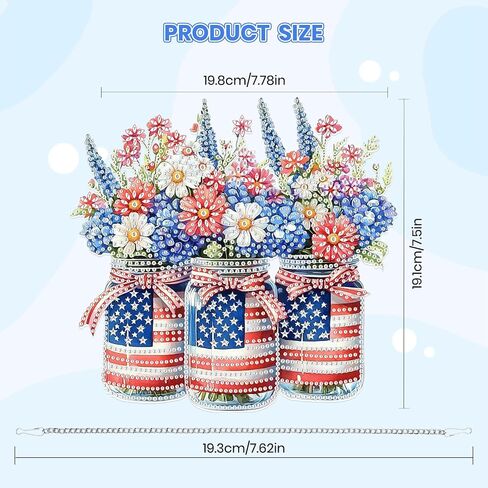 MOGTAA Flowers Diamond Art Hanging Pendant Kits, 5D Special Shape Independence Day Diamond Art Kits for Adults, Crystal Rhinestones 4Th of July Diamond Painting Gem Art for Home Decor in Saudi Arabia