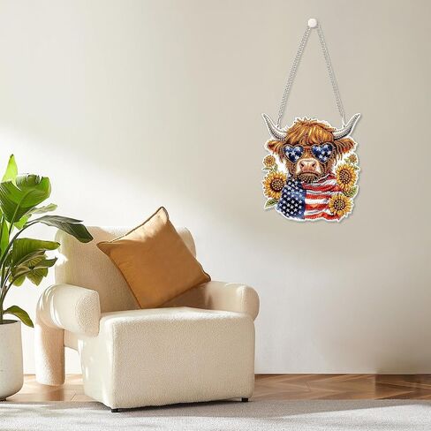 MOGTAA Flowers Diamond Art Hanging Pendant Kits, 5D Special Shape Independence Day Diamond Art Kits for Adults, Crystal Rhinestones 4Th of July Diamond Painting Gem Art for Home Decor in Saudi Arabia