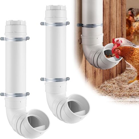 MEWTOGO Automatic Chicken Feeder No Waste - 6.6 Pounds Capacity Heavy Duty PVC Pipe Chicken Coop Feeder, Poultry Gravity Feed Port Used in Chicken Coop for Chicken Long Feeding in Kuwait