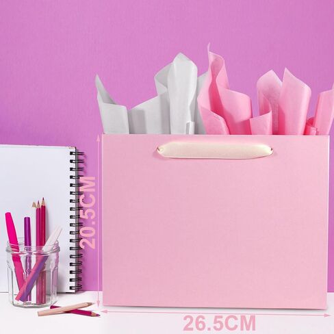6 حزمة متوسطة 10.5 "x4" x8.1 "الأكياس الوردية مع أوراق الأنسجة ، وأكياس التسوق Kraft مع مقابض الشريط ، وتجارة التجزئة مجموعة لجميع المناسبات in Kuwait