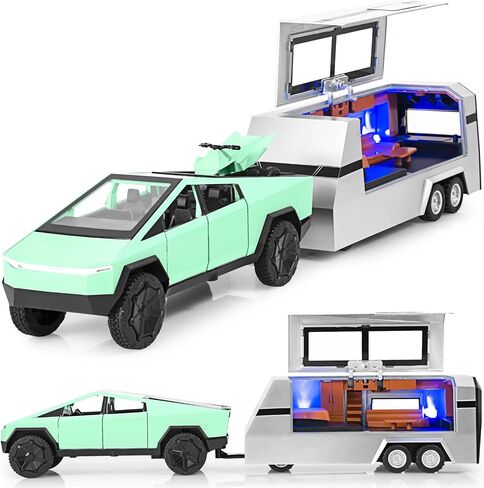 Truck and Trailer Toys for Boys 1/32 Diecast Truck and Trailer Model Kit,Toy Truck and Trailer Set with Sound and Light,Pull Back Toy Truck with Trailer,Toy Trucks for Boys Age 4-7（Green） in Saudi Arabia