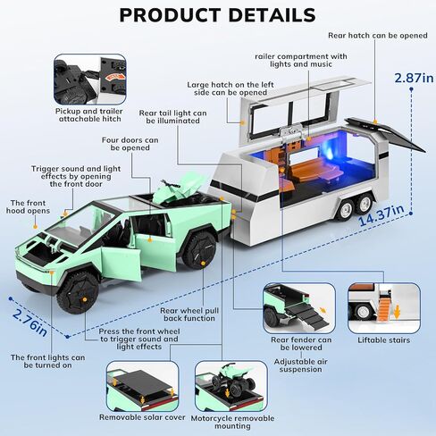 Truck and Trailer Toys for Boys 1/32 Diecast Truck and Trailer Model Kit,Toy Truck and Trailer Set with Sound and Light,Pull Back Toy Truck with Trailer,Toy Trucks for Boys Age 4-7（Green） in Saudi Arabia