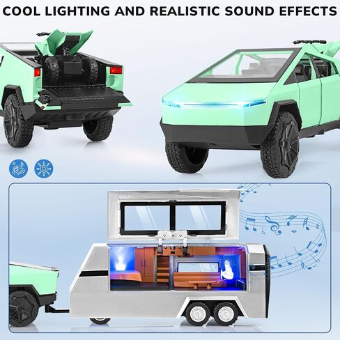 Truck and Trailer Toys for Boys 1/32 Diecast Truck and Trailer Model Kit,Toy Truck and Trailer Set with Sound and Light,Pull Back Toy Truck with Trailer,Toy Trucks for Boys Age 4-7（Green） in Saudi Arabia