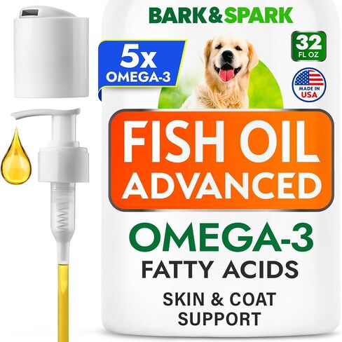 BARK&SPARK Fish Oil for Dogs & Cats - Natural Omega-3 - Skin & Coat Support - Liquid Food Supplement for Pets - Natural EPA + DHA Fatty Acids for Joint Function, Immune & Heart Health 16oz - Sardines in Saudi Arabia
