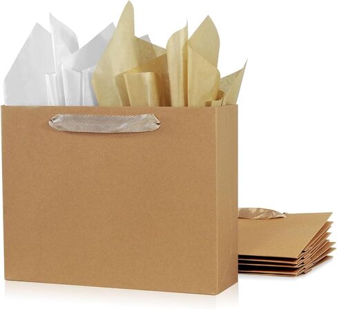 6 حزمة متوسطة 10.5 "x4" x8.1 "الأكياس الوردية مع أوراق الأنسجة ، وأكياس التسوق Kraft مع مقابض الشريط ، وتجارة التجزئة مجموعة لجميع المناسبات in Kuwait