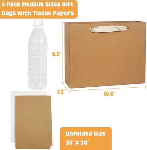 6 حزمة متوسطة 10.5 "x4" x8.1 "الأكياس الوردية مع أوراق الأنسجة ، وأكياس التسوق Kraft مع مقابض الشريط ، وتجارة التجزئة مجموعة لجميع المناسبات in Kuwait