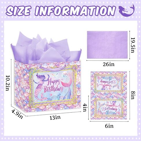 13" Large Mermaid Birthday Gift Bag with Handle, Mermaid Gift Bag for Kids Girls Include Mermaid Birthday Bag Tissue Paper and Card in Saudi Arabia