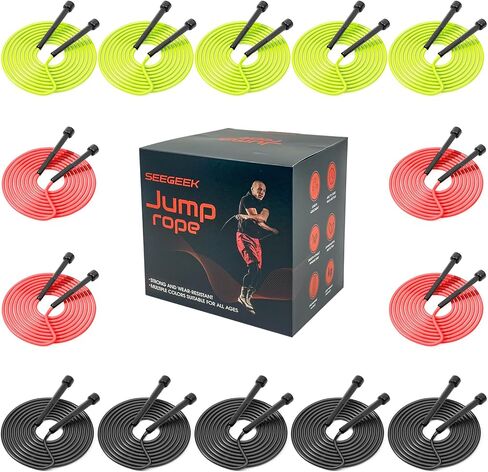 14 Pack Adjustable Jump Ropes for Cardio Fitness - PVC Jump Rope for Kids Women Men-Tangle-Free for Training,Keeping Fit,Workout in Kuwait