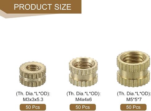 uxcell 300Pcs M3 M4 M5 Knurled Insert Nuts, Brass Knurled Threaded Embedment Nuts 3D Printing Brass Nuts for 3D Printing Parts Laptop Automotive Plastic Shell in Saudi Arabia