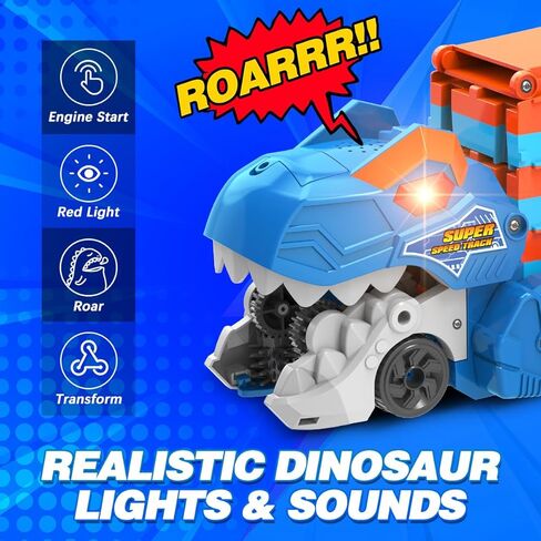 Dinosaur Transport Truck Car Toy for Kids - 3 in 1 Ejection Folding Track Toys w/Sound, Portable Truck with 8 Race Cars, Best Gift Carrier Vehicles Toys Set for Boys Girls 3 4 5 6 Years Old in Kuwait
