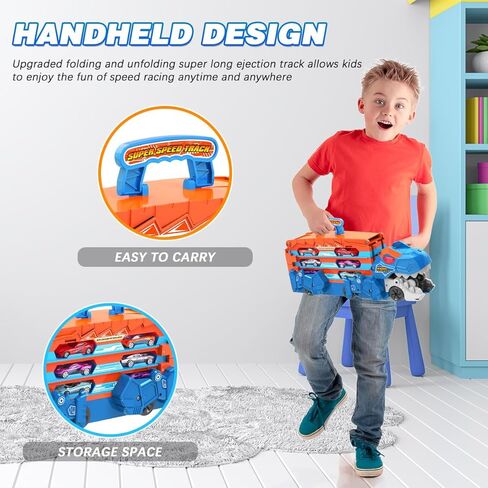Dinosaur Transport Truck Car Toy for Kids - 3 in 1 Ejection Folding Track Toys w/Sound, Portable Truck with 8 Race Cars, Best Gift Carrier Vehicles Toys Set for Boys Girls 3 4 5 6 Years Old in Kuwait