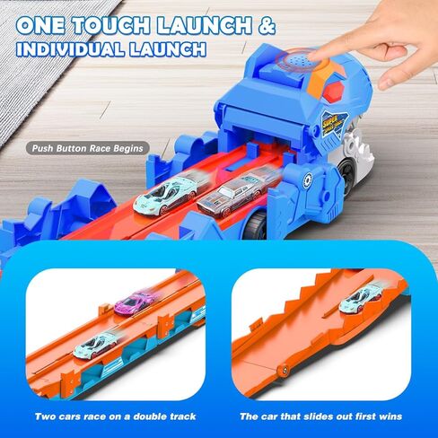 Dinosaur Transport Truck Car Toy for Kids - 3 in 1 Ejection Folding Track Toys w/Sound, Portable Truck with 8 Race Cars, Best Gift Carrier Vehicles Toys Set for Boys Girls 3 4 5 6 Years Old in Kuwait