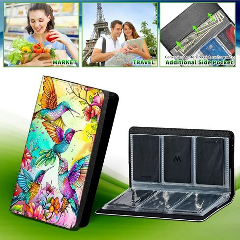 Business Card Organizer, 240 Cards Business Cards Holder Book, PU Leather Credit Card Binder Professional Business Name Card Holder with Elastic Closure for Women Men, Four Birds Flowers in Kuwait