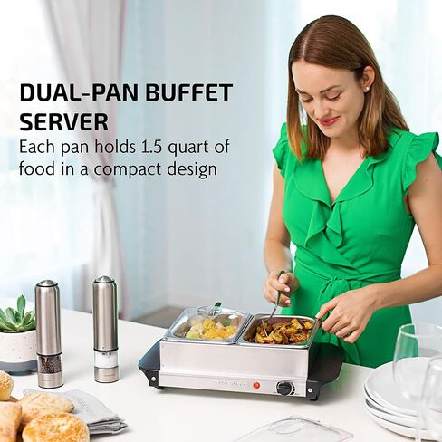OVENTE Electric Warming Tray with Adjustable Temperature Control Perfect for Buffets, Restaurants, House Parties, Events & Dinners, Compact Food Warmer & Server with Cool Touch Handles, Silver FW170S in Saudi Arabia